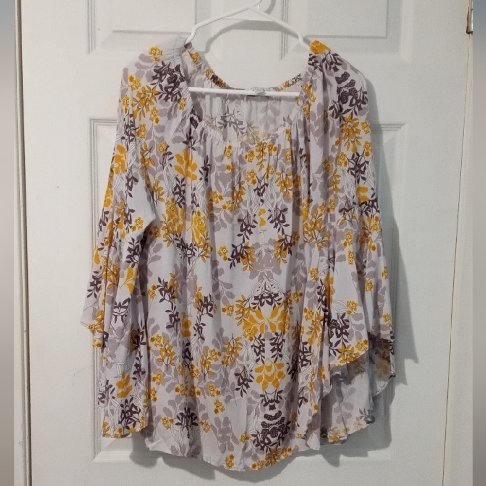 Fever Yellow and Gray Floral Blouse